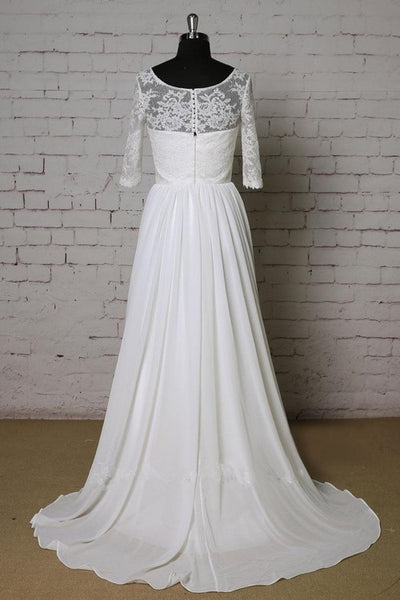 Beautiful Lace Chiffon Modest Wedding Dresses with Sleeves uk ...