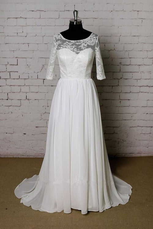 Beautiful Lace Chiffon Modest Wedding Dresses with Sleeves uk ...