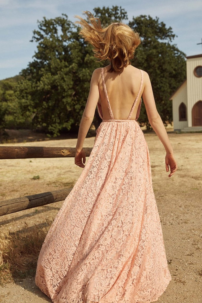 Blush Pink Lace Wedding Dresses Boho 