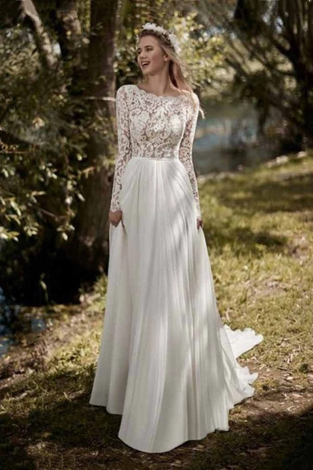 Boho Lace Long Sleeves Wedding Dress 2019 Robe De Mariee