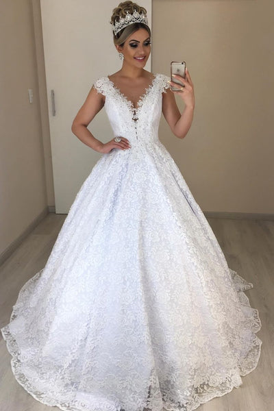 Brazilian Style Lace Bride Dresses Wedding 2020 with Beaded V-neckline ...