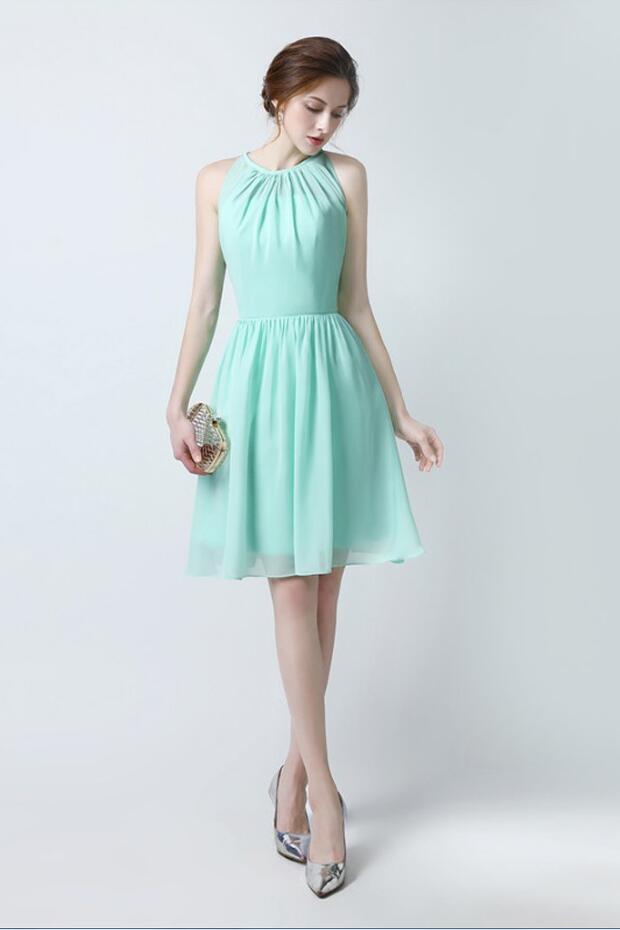 Welp Chiffon Sleeveless Mint Green Bridesmaid Dress Short – loveangeldress ZP-48
