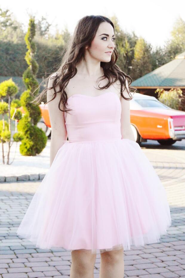 Curve Strapless Satin Tulle Short Pink Homecoming Dress – loveangeldress