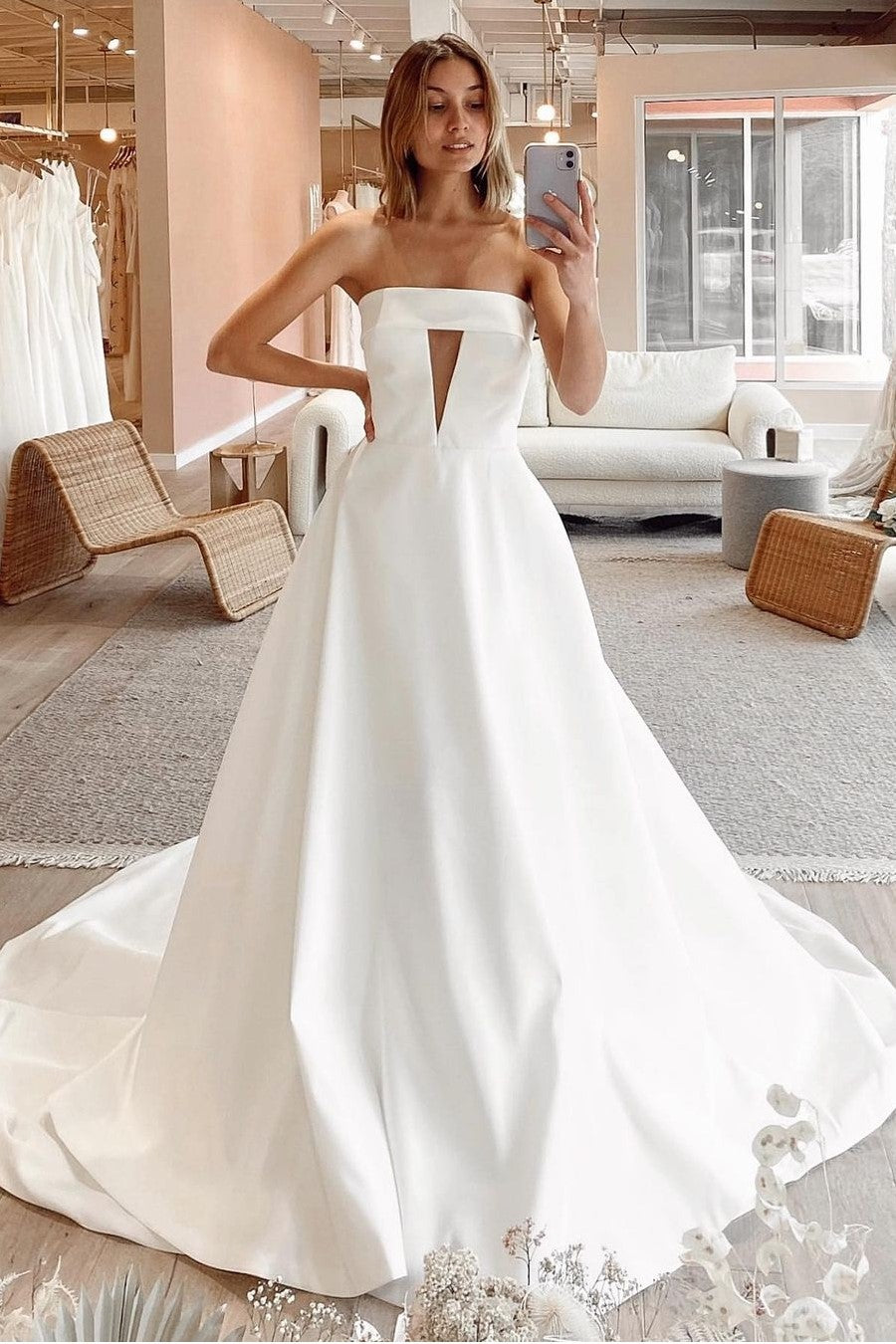Fold Strapless Satin Dress for Wedding vestido de novia – loveangeldress