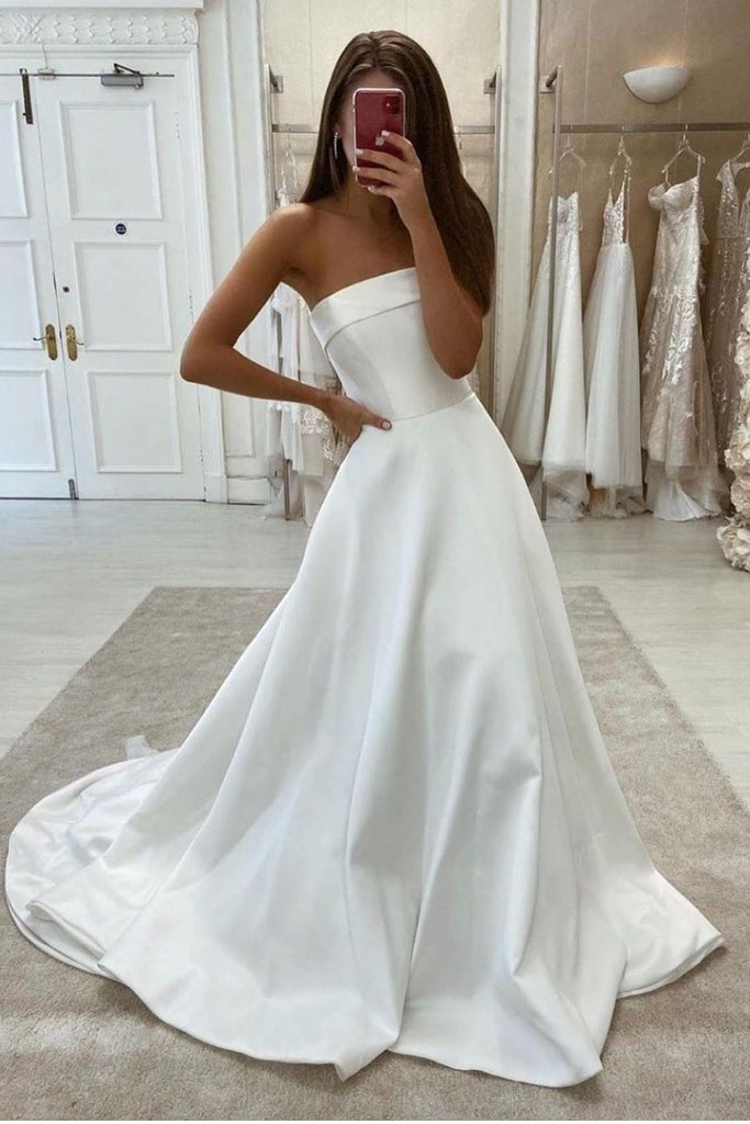 Folded Strapless Satin Wedding Gown 2022 – loveangeldress