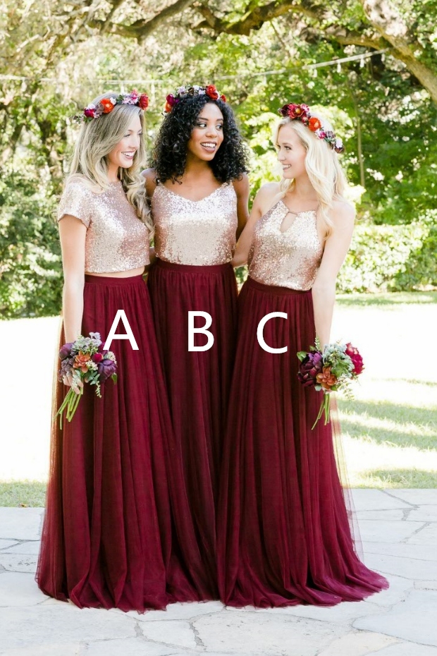 gold and red bridesmaid dresses