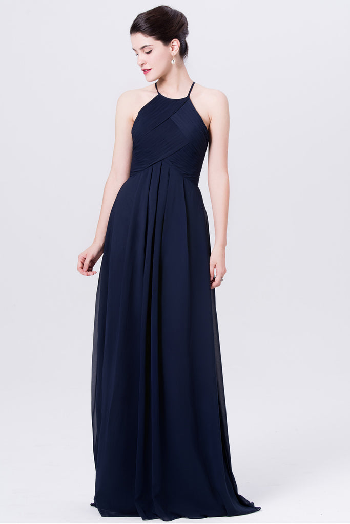 navy blue halter bridesmaid dress