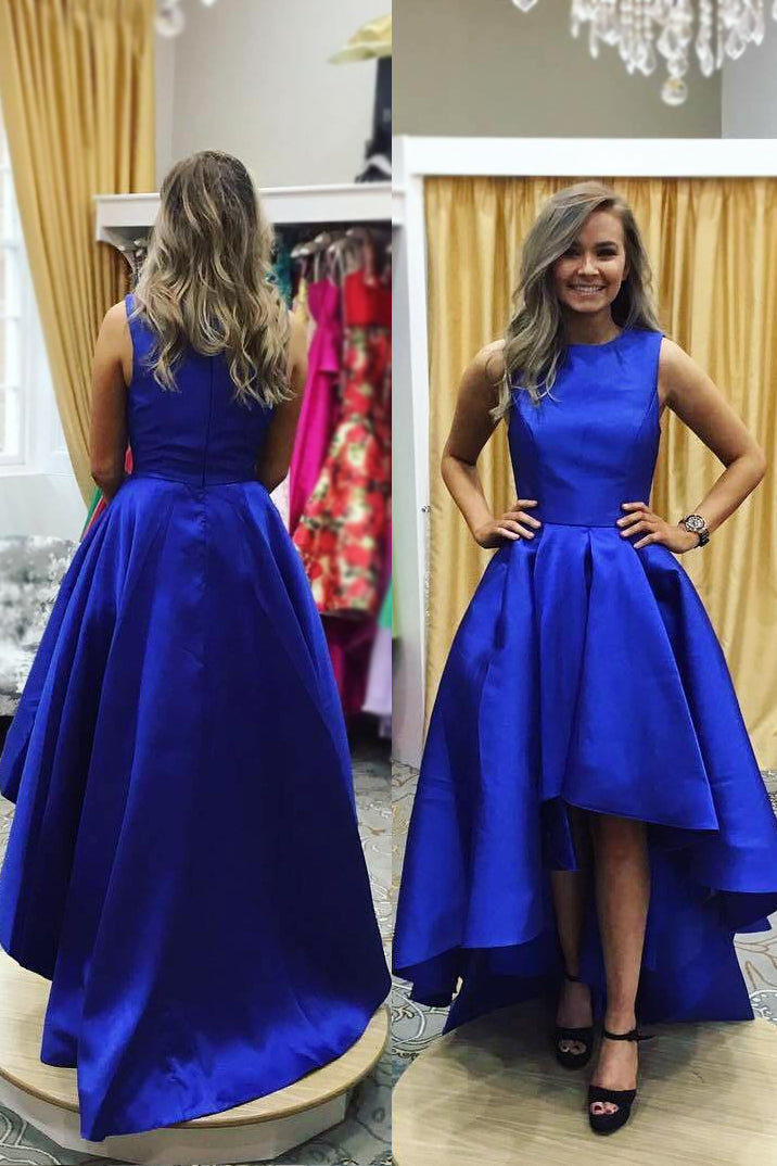 High Low Satin Royal Blue Prom Dresses Near Me Loveangeldress 9678