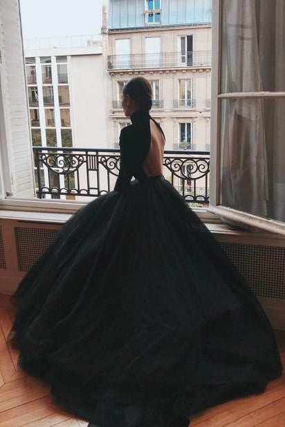 long black gown with long sleeves