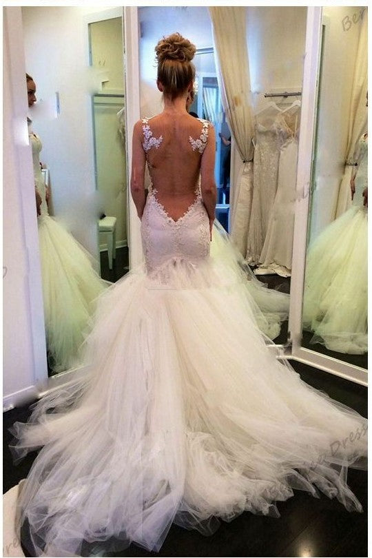 illusion back mermaid wedding dress