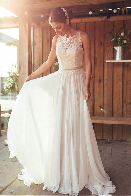 Ivory Beach Wedding Dress Lace Chiffon Skirt vestido de novia de playa