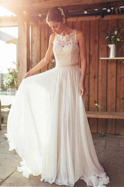 Ivory Beach Wedding Dress Lace Chiffon Skirt vestido de novia de playa ...