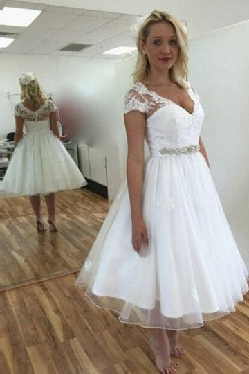 Lace and Tulle Lovely Short Wedding Dresses with Sleeves – loveangeldress