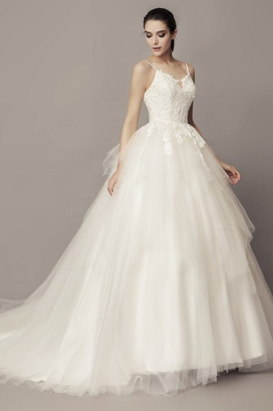 Lace Bodice Tulle Wedding Dresses Spaghetti Straps – loveangeldress