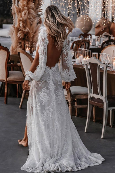 Lace Boho Bridal Dresses with Long Sleeves – loveangeldress