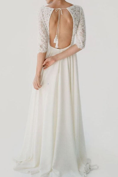 Lace Elbow Sleeves Wedding Dress with Chiffon Skirt – loveangeldress