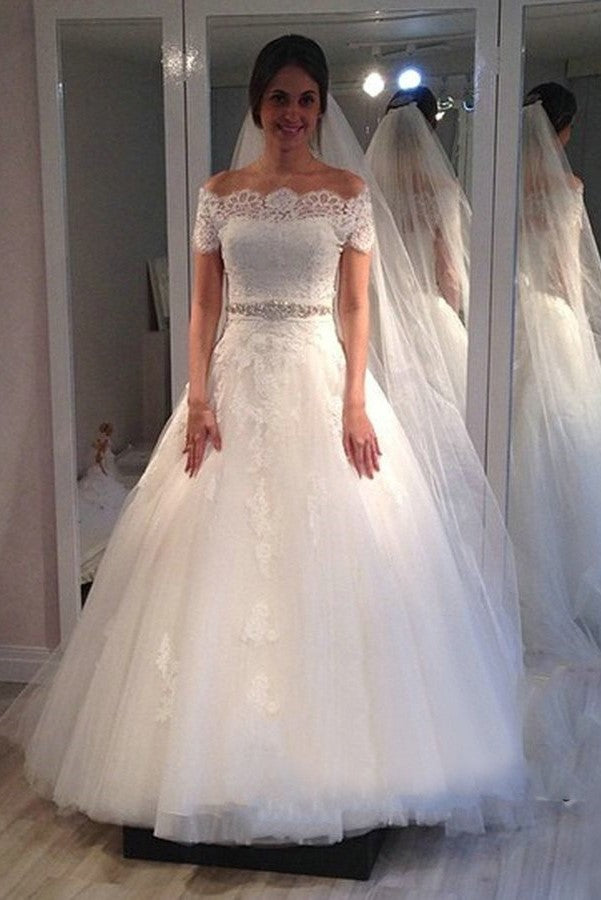 lace off the shoulder bridal gowns