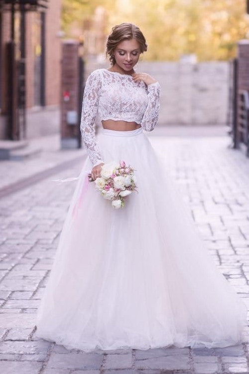 wedding dress lace sleeves tulle skirt