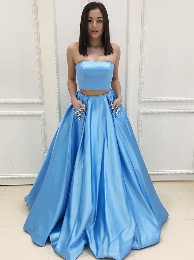 satin 2 piece prom dress