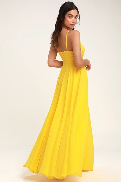 Long Chiffon Yellow Prom Dresses with Double Straps – loveangeldress
