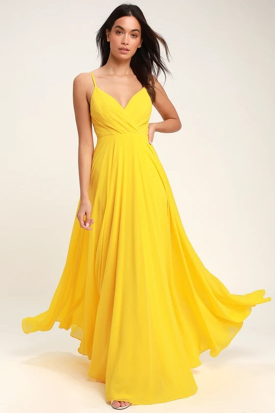 Long Chiffon Yellow Prom Dresses with Double Straps – loveangeldress