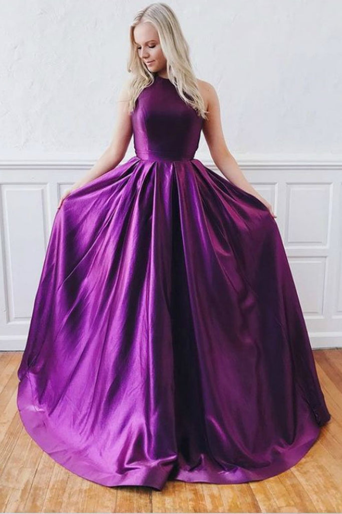 purple satin long dress