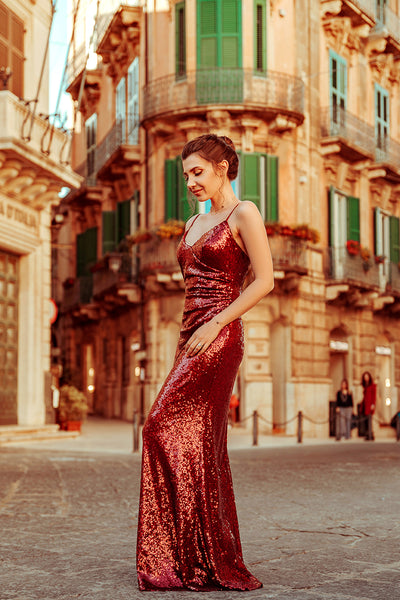 Long Red Sequin Evening Dresses Elegant Women Gown – loveangeldress