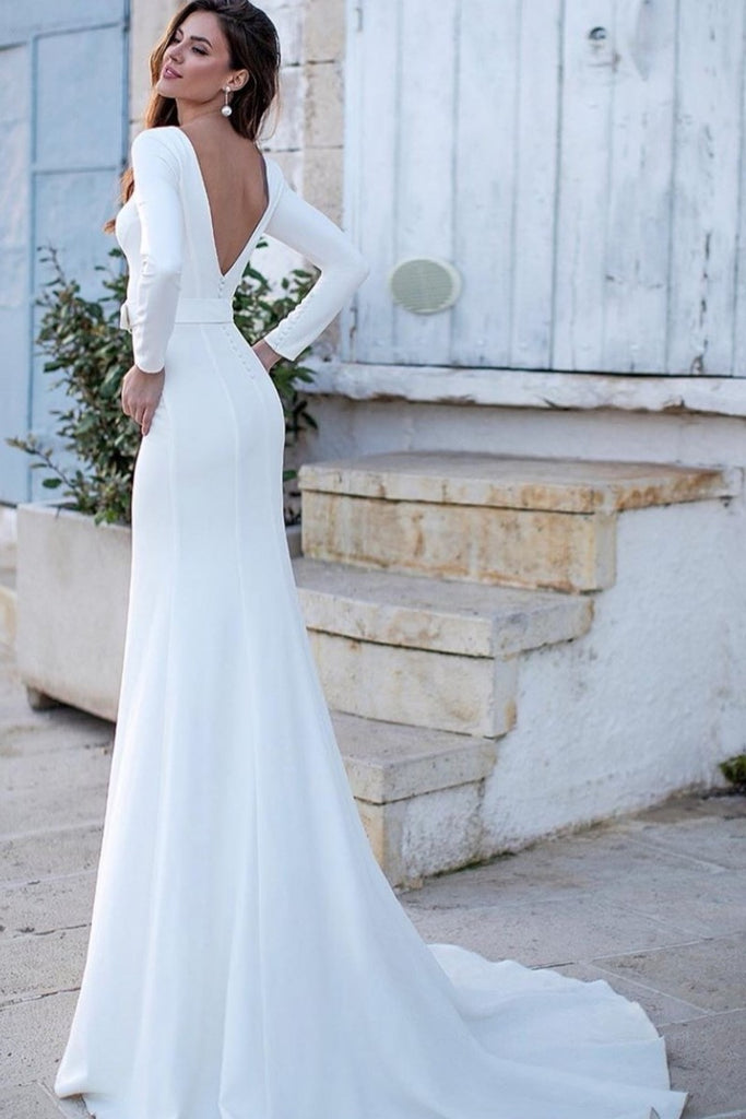 Long-sleeved Modest Wedding Dresses with Waistband – loveangeldress