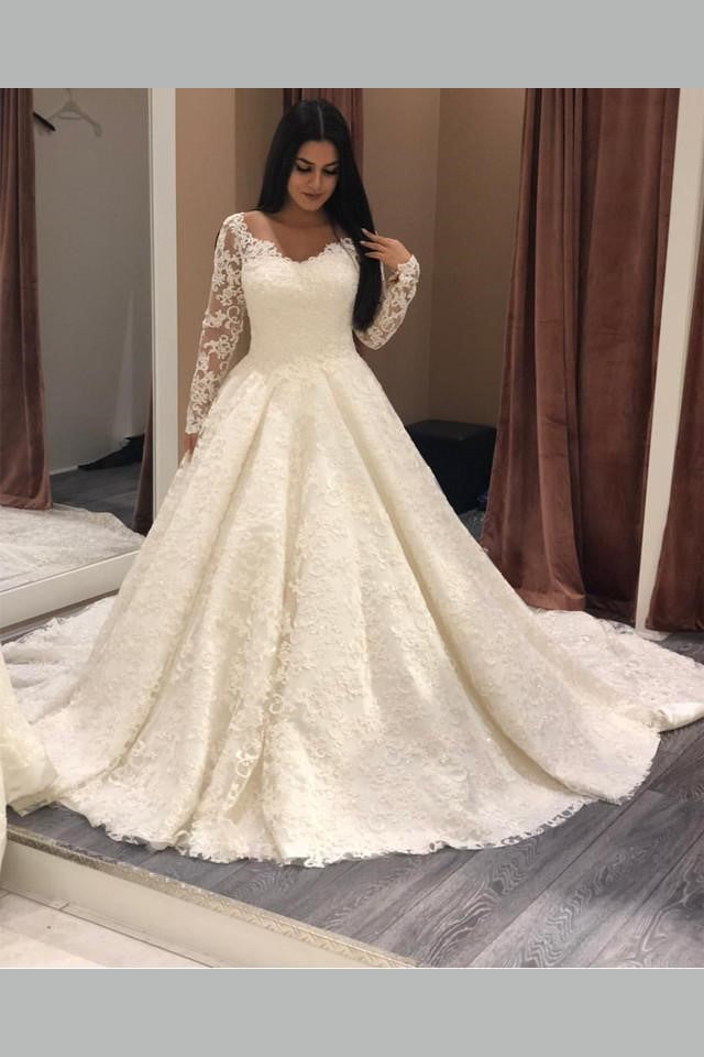 long sleeve lace wedding dress plus size