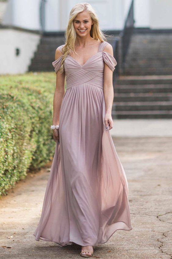 Mauve Chiffon Bridesmaid Dresses with Off-the-shoulder – loveangeldress