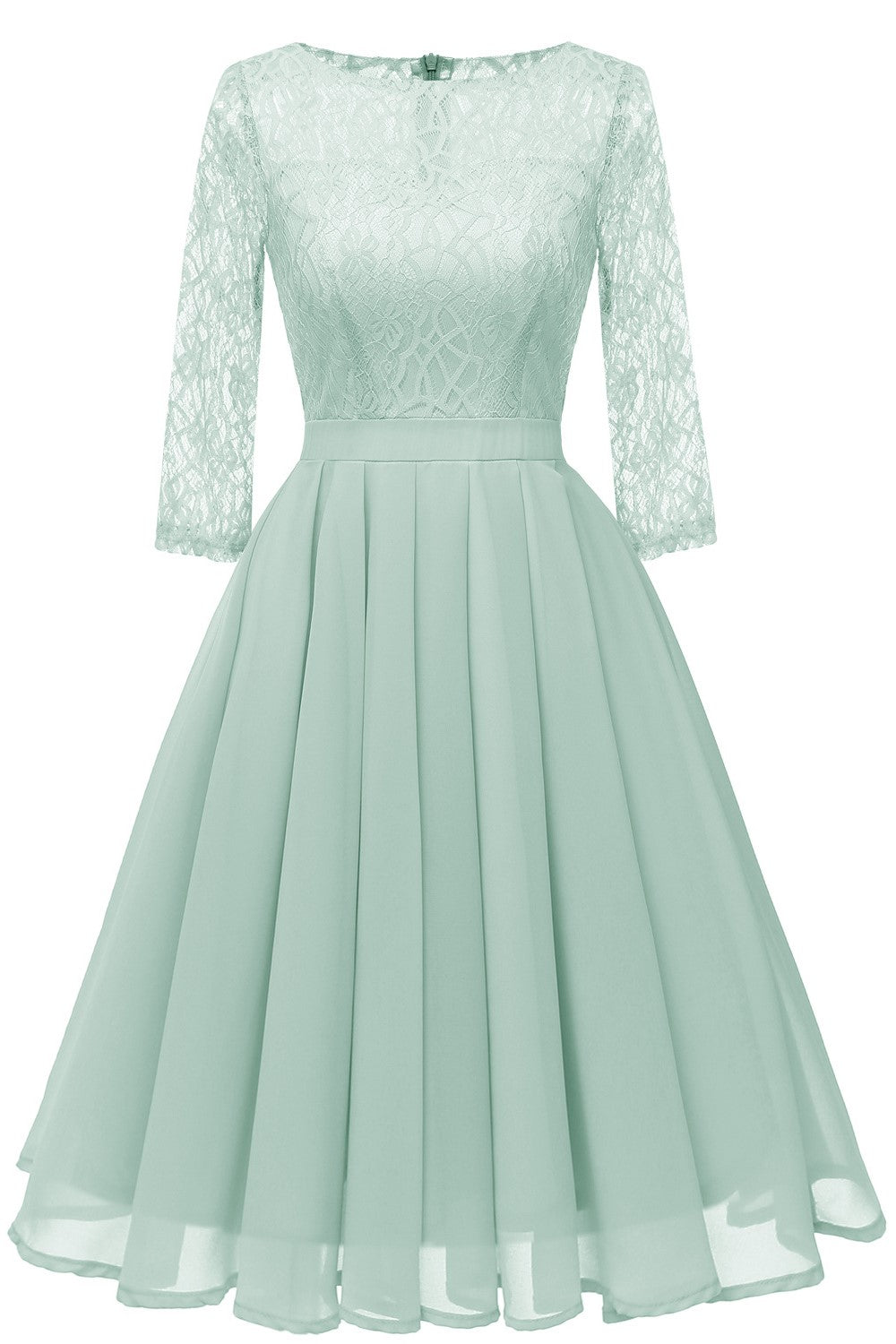 Mint Green Chiffon Lace Wedding Party Dress with Sleeves – loveangeldress