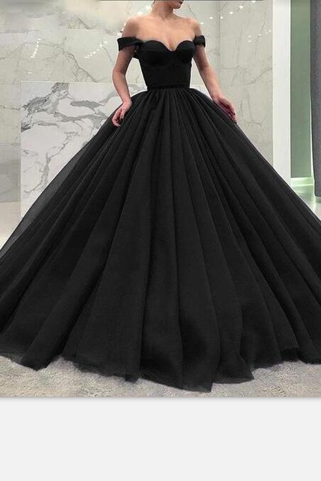 Off-the-shoulder Black Prom Gown with Puffy Tulle Skirt – loveangeldress