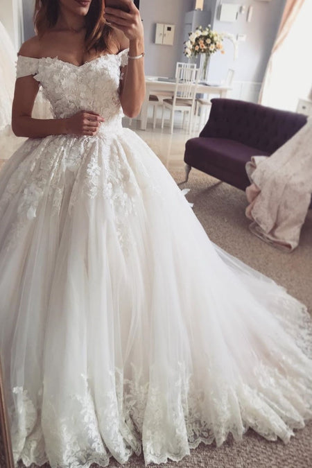 Off-the-shoulder Flower Lace Wedding Dress 2020