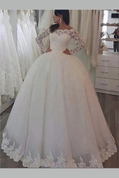 Off-the-shoulder Lace Bridal Dress with Long Sleeves vestido de novia ...