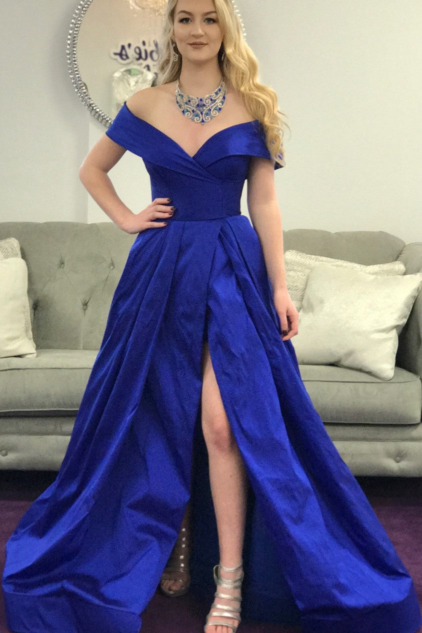 Off-the-shoulder Royal Blue Prom Gowns with Slit Side – loveangeldress