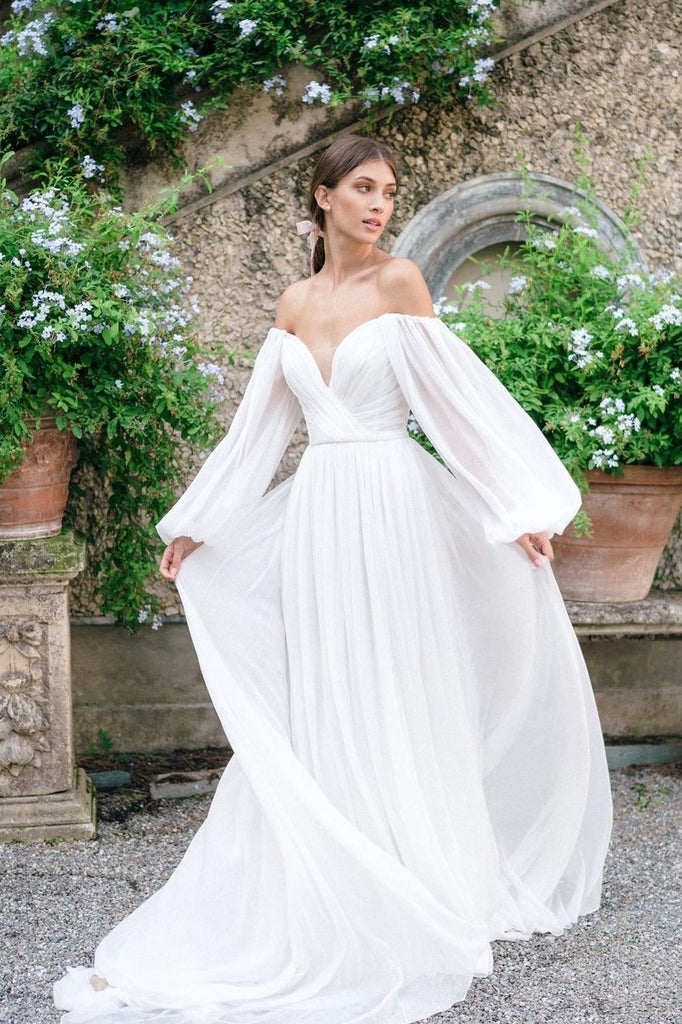 Off-the-shoulder Sleeve Chiffon Wedding Gown 2021 Summer – loveangeldress