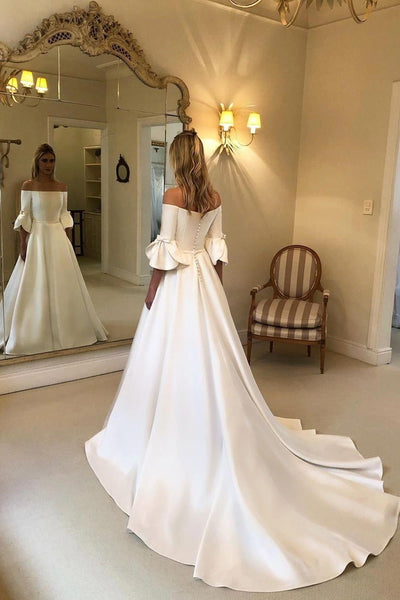 Petal Sleeve Satin Wedding Dresses Off-the-shoulder vestido de novia ...