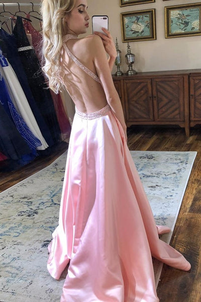 pink-satin-prom-party-dresses-with-beaded-halter-neckline-1