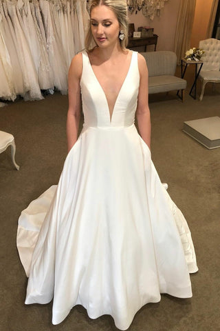 satin plunge wedding dress