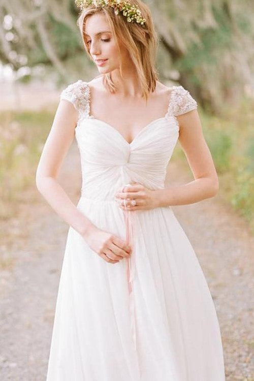 Queen Anne Neck Boho Style Chiffon Wedding Dress for Summer ...