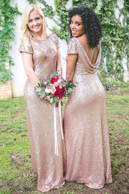 rose gold sequin bridesmaid dresses with sleeves