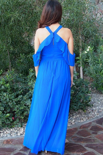 Royal Blue Plus Size Bridesmaid Gown with Flounced Off-the-shoulder ...