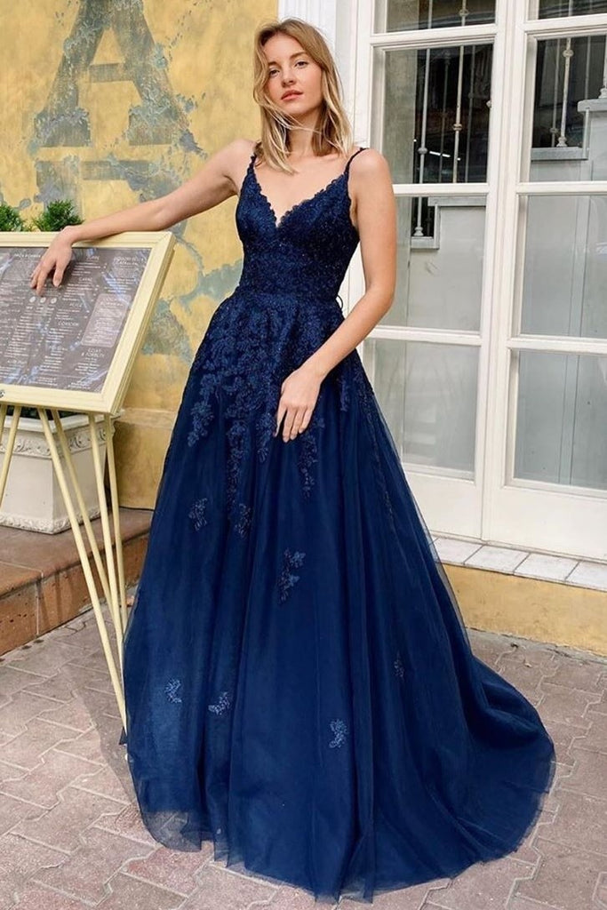 royal blue tulle prom dress