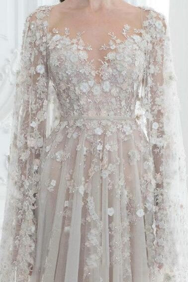 Royal Flower Lace Wedding Gown wtih Bead Long Sleeves – loveangeldress