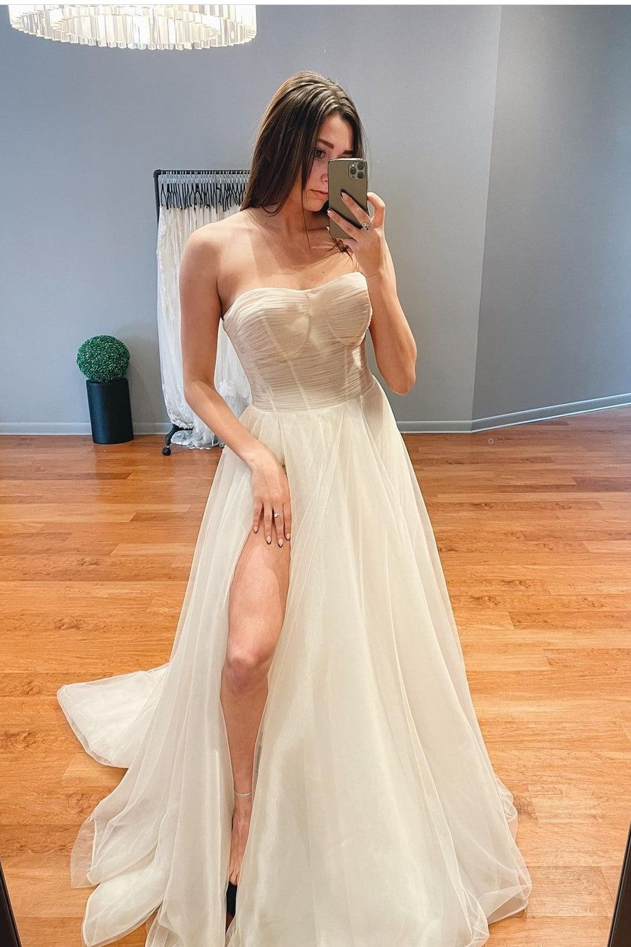 ruching-strapless-wedding-dress-with-tulle-skirt-loveangeldress