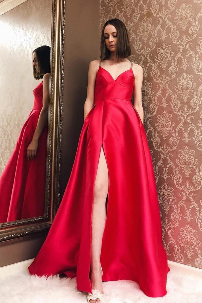 satin red gown