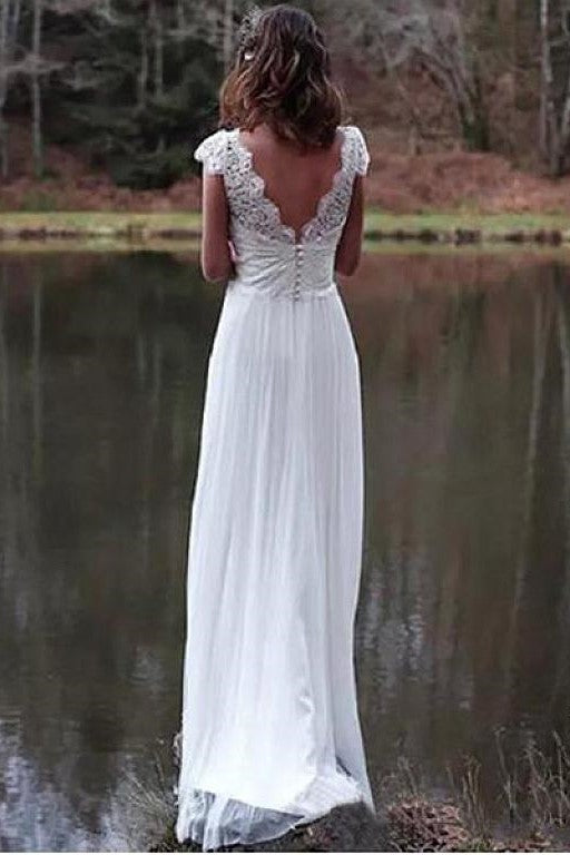 Scalloped-lace V-neckline Summer Wedding Dress with Chiffon Skirt ...