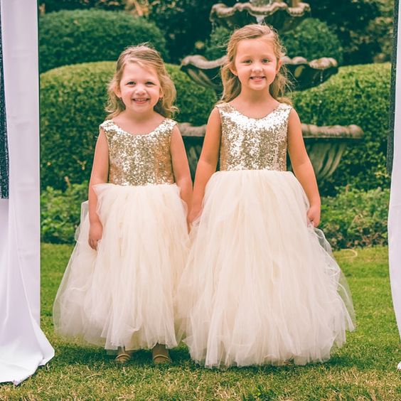 Scoop Neck Gold Sequin Wedding Party Dress for Children – loveangeldress