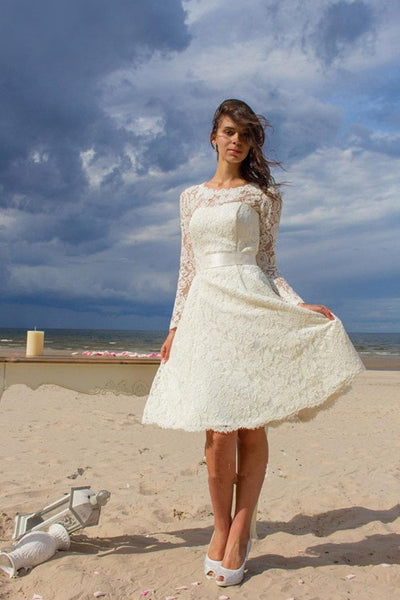 Seaside Short Lace Wedding Dress with Sleeves vestido corto de novia ...