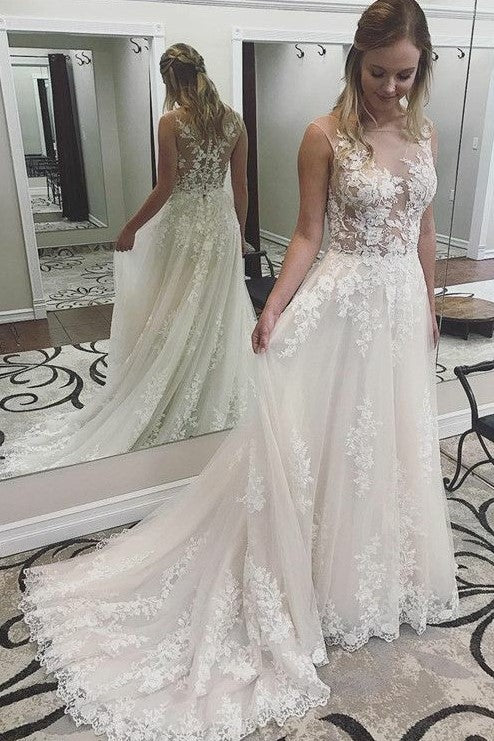 Sexy Illusion Wedding Gown with Floral Lace Bodice – loveangeldress
